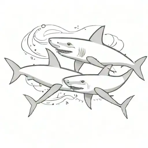 shark couple holding hands tattoo design idea