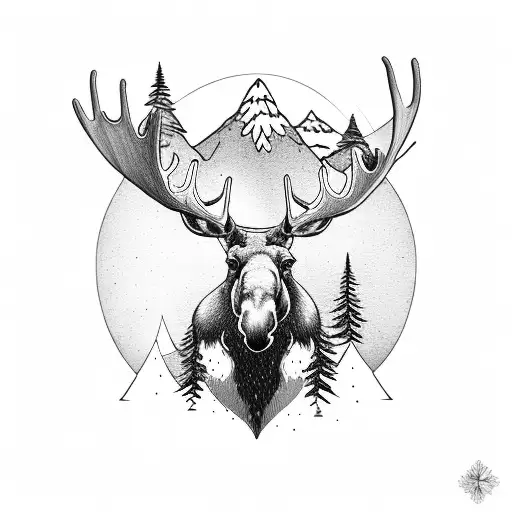 moose with trees and a river  tattoo design idea