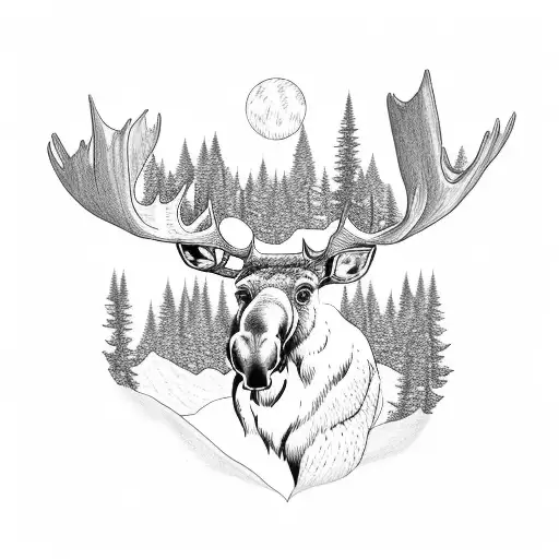 moose with trees and mountains  tattoo design idea