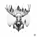 moose with trees and a river  tattoo design idea