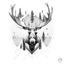 moose with trees and a river  tattoo design idea