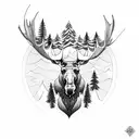 moose with trees and a river  tattoo design idea