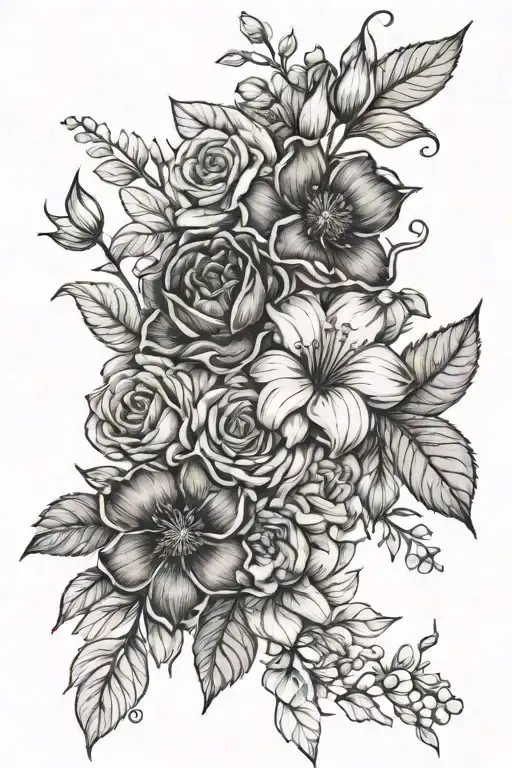 sketch march may june august november birth flower bouquet  tattoo design idea