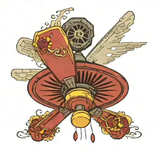 ceiling fan with a sponge being tossed towards it tattoo design idea
