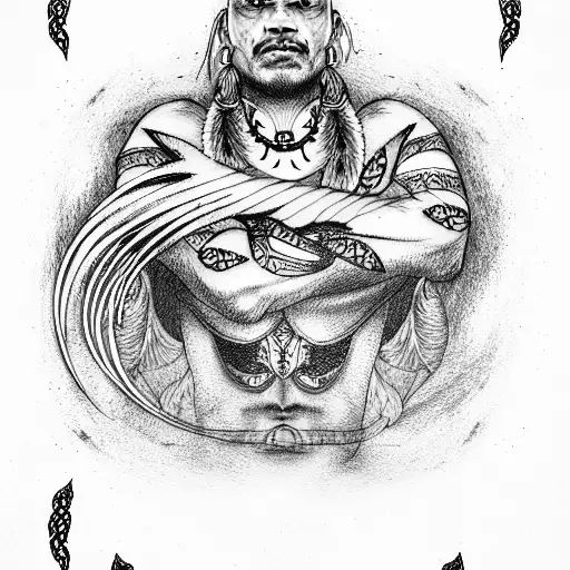 mahabratha, nordic layout with pain of a warrior and indian mythical warrior  tattoo design idea