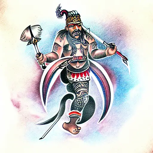 mahabratha, nordic layout with pain of a warrior and indian mythical warrior  tattoo design idea