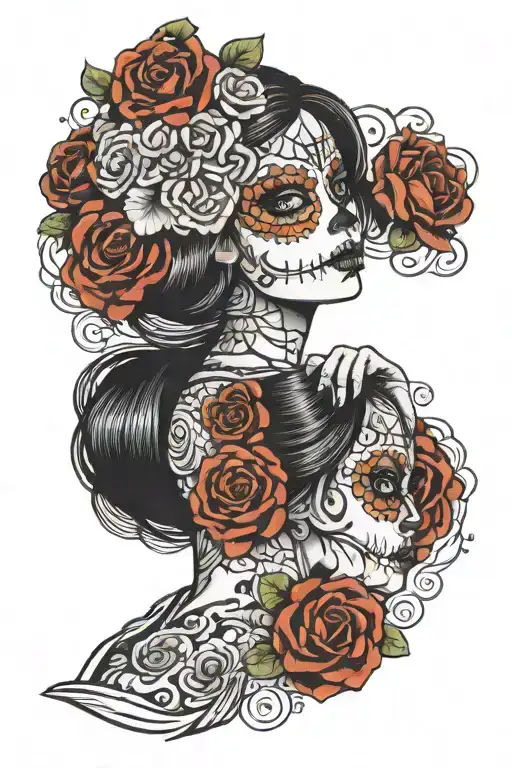 day of the dead girl face tattoo design idea