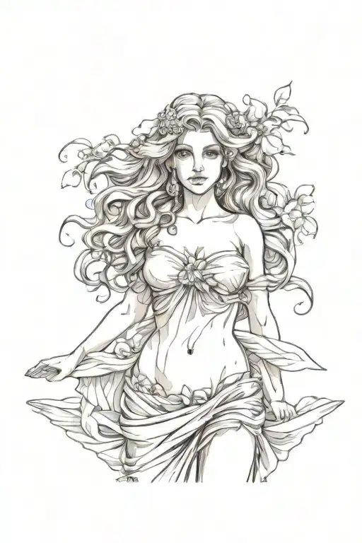 full body Aphrodite realistic sexy girl facing forward tattoo design idea