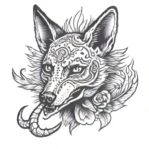 coyote skull smoking cigarette tattoo design idea