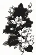 magnolia surrounded by roses on black background tattoo design idea