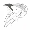 A minimalist tattoo of a raven silhouetted against the night sky, with stars forming the shape of a computer circuit board in the background tattoo design idea