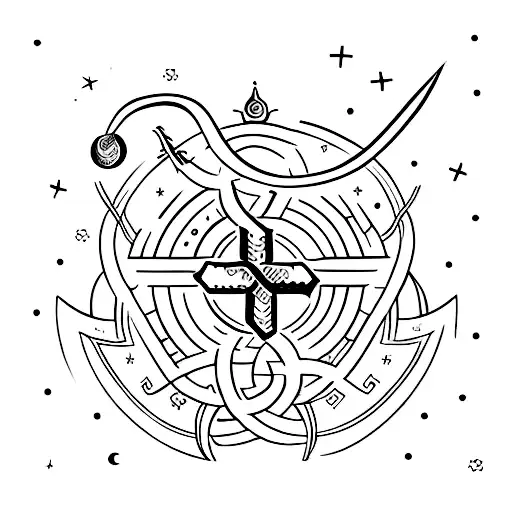 Viking friendship symbol with Lyra constellation and crescent moo  tattoo design idea