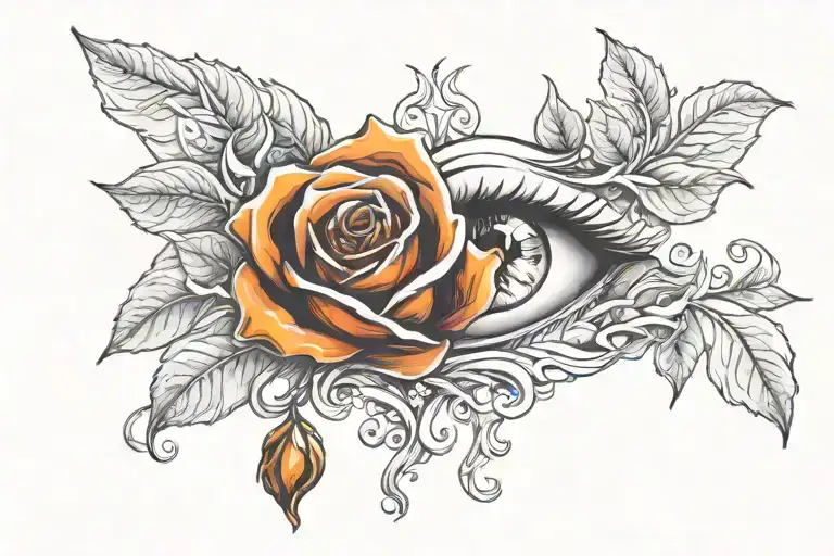 fire and rose tattoo design idea