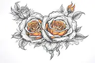 fire and rose tattoo design idea