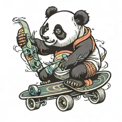 Panda riding a skateboard deck tattoo design idea