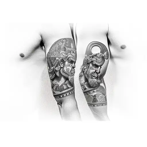 Greek themed sleeve featuring Zues Poseidon and hades tattoo design idea