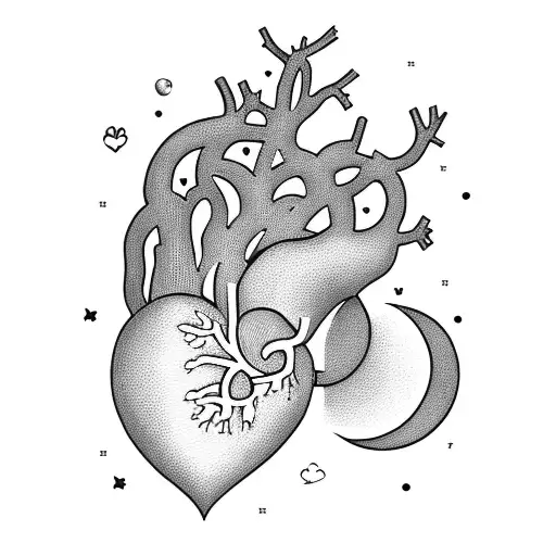 heart with moon shining above it based on Mitski song my love mine all mine tattoo design idea