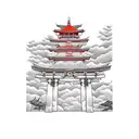japanese Torii gate with a person standing in the middle tattoo design idea