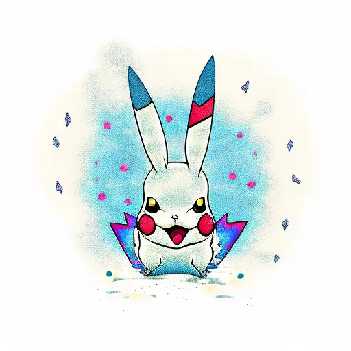 Psychedelic Pikachu surrounded by a vibrant forest tattoo design idea