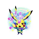 Psychedelic Pikachu surrounded by a vibrant forest tattoo design idea