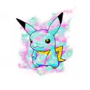 Psychedelic Pikachu surrounded by a vibrant forest tattoo design idea