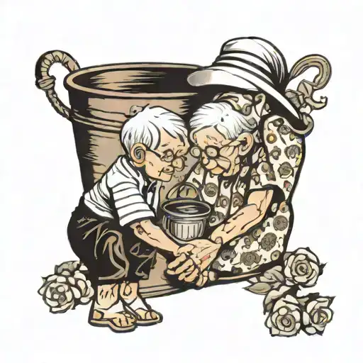 grandma and grandson holding hands with a bucket  tattoo design idea