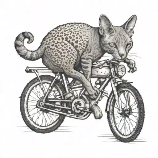 devon rex cat on a bike tattoo design idea