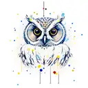 Owl perched on a typewriter with ink splatters tattoo design idea