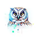 Owl perched on a typewriter with ink splatters tattoo design idea