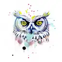 Owl perched on a typewriter with ink splatters tattoo design idea