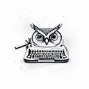 Owl perched on a typewriter with ink splatters tattoo design idea
