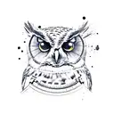 Owl perched on a typewriter with ink splatters tattoo design idea