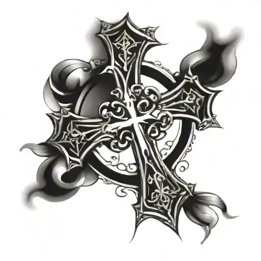 catholic cross dainty details tattoo design idea