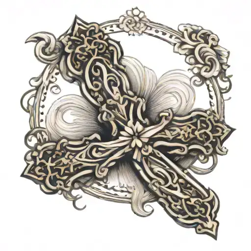 catholic cross dainty details tattoo design idea