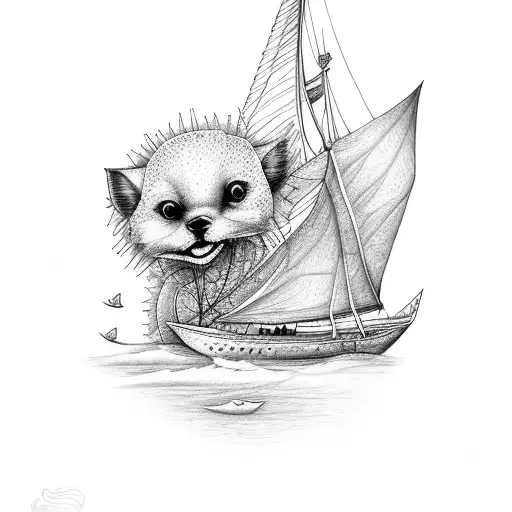 sail boat with daisys  tattoo design idea