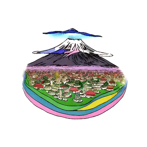 bycicle mt fuji magic mushroom tattoo design idea