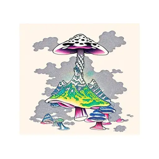bycicle mt fuji magic mushroom tattoo design idea