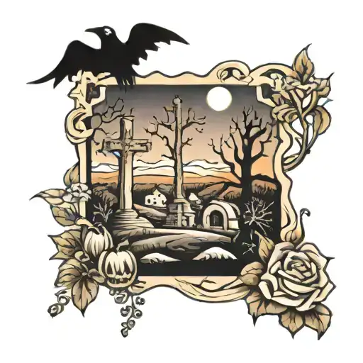 graveyard scene tattoo design idea