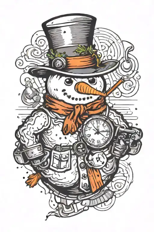 detective snowman 80s tattoo design idea