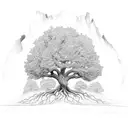 Oak tree with roots tattoo design idea