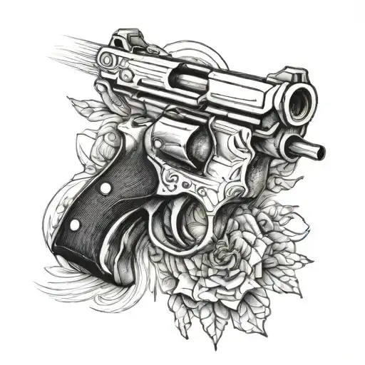 gun in line drawing tattoo design idea