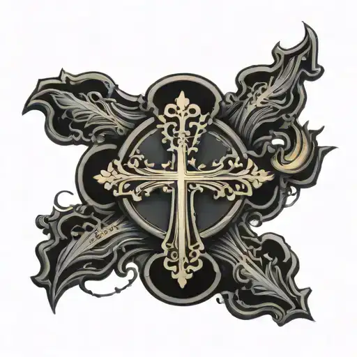 Orthodox Cross in a blacked out circle tattoo design idea