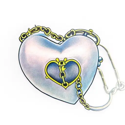 3D heart shaped box with chain wrapped around it multiple times tattoo design idea