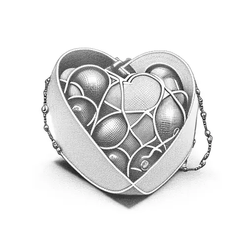 3D heart shaped box with chain wrapped around it multiple times tattoo design idea