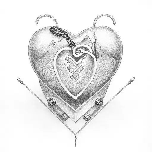 heart shaped box from side with chain around it tattoo design idea