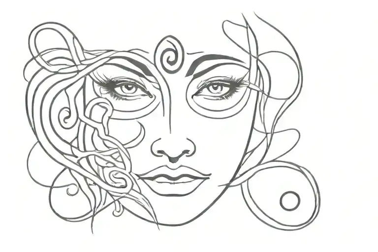 Medusa top half face tattoo design idea
