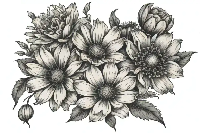 poppy aster cosmos flower bouquet tattoo tattoo design idea