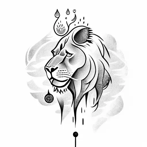Archer on the back of a lion with water and fire tattoo design idea