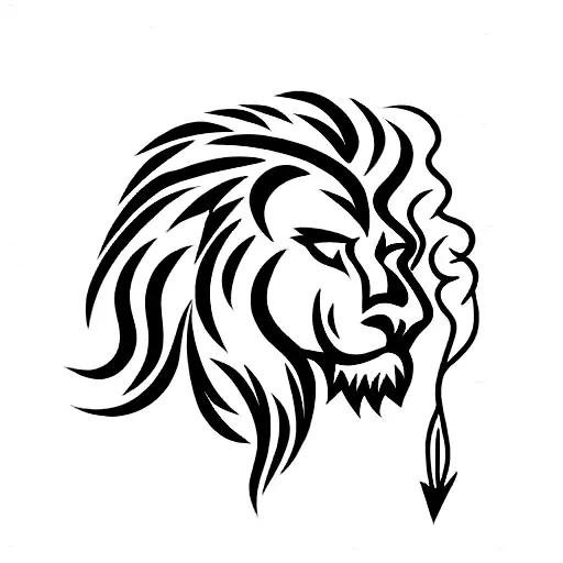 Archer on the back of a lion with water and fire tattoo design idea