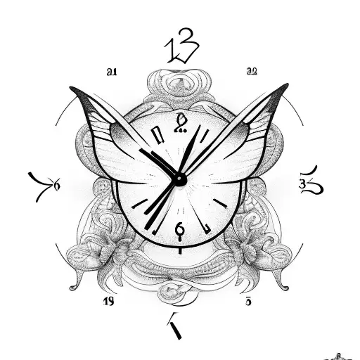 butterfly with clock tattoo design idea